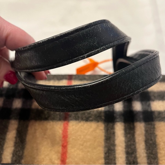 Burberrys Blue Label Wool Nova Check Tote VINTAGE Burberry Leather Trim - Picture 11 of 16